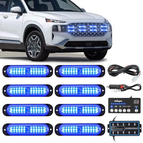 Image of Nilight 8PCS Led Strobe Lights with Controller 12V 24V Sync Feature Blue