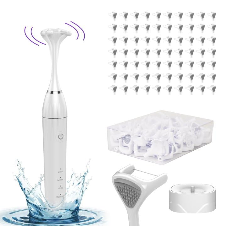 Voraiya Hilo dental eléctrico para dientes con 3 velocidades + 60 cabezales de repuesto, hilo dental de fácil deslizamiento para un cuidado suave de las encías, alternativa al hilo dental de agua,
