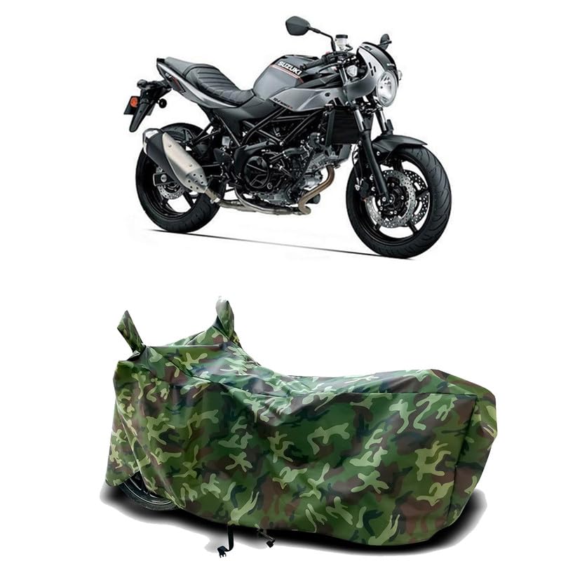 Image of DUFFEL-100% Heat Protection Two Wheeler Bike /Scooty Body Cover for Suzuki SV650 BS6 Water Resistance /UV-Rays /Birds Dropping /Scratchproof /Dust Proof /Waterproof[Green Jungle Print]