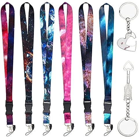 Neck Strap Lanyard with 6 Detachable Keyrings, Neck Strap Badge, Mobile Phone Lanyard, USB Flash Drives Cover