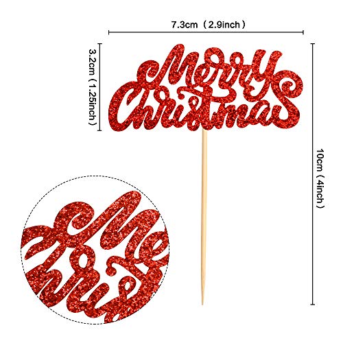 Ercadio 36 Pack Red Merry Christmas Cupcake Toppers Glitter Xmas Holiday Cupcake Picks Christmas Party Cake Decorations #TOP1