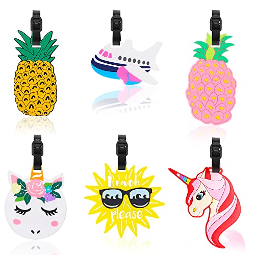 BieFuSin 6 Pièce Jolies Bagages Étiquettes, Voyage Valise Etiquettes à Bagages ID Tags Cartes de Visite, Silicone Étiquettes De Bagage Avec La Boucle, Accessoires Voyage pour PréVenir La Perte Cover