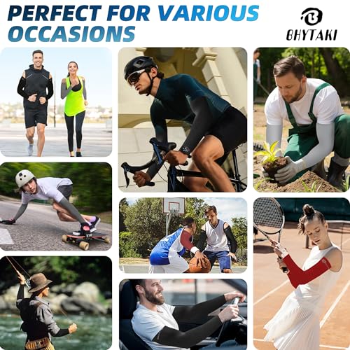 BHYTAKI 4 Pairs UV Sun Protection Arm Sleeves, UPF 50 Sports Cooling Arm Compression Sleeves for Men Women Teenager