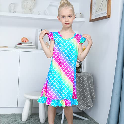 Fiodrimy Girls Nightgowns Unicorn Sleepwear Night Sleep Dress Pajamas Little Kids Toddler Soft Nightgown (Rainbow Mermaid, 4-5 Years) #TOP3
