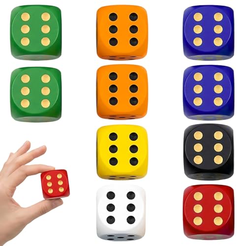 10Pcs Large Dice Set 3cm Big Dice for Tabletop Games and Educational Activities Multi-Color 3x3x3 cm Cubes for Family Game Nights and Classroom Learning