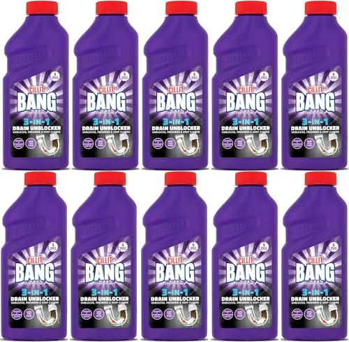Cillit Bang 3-in-1 Power Cleaner Odour Stop Drain Unblocker Gel, Drain Cleaner For Kitchen Sink Drains, Bathroom Showers, Baths & Basins | 500ml Each | Pack of 10