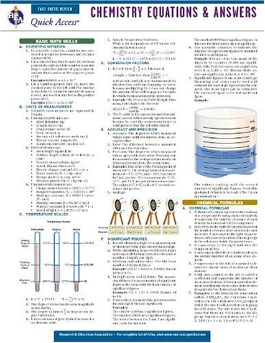Chemistry Equations and Answers - REA's Quick Access Reference Chart (Quick Access Reference Charts)