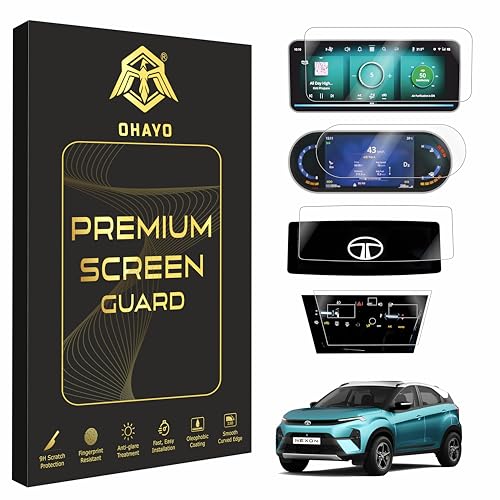 Image of OHAYO 4 Pack Screen Protector for Tata Nexon 2026 CREATIVE+PS 10.25 inch Infotainment, 7 inch MID, AC Touch Panel & Steering Cluster Protection | 9H Hardness, Military Strength, HD Clear, Scratch Resistant, Water Resistant | Not Tempered Glass