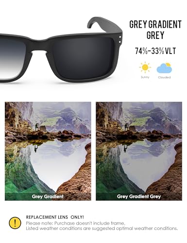 Image of BLAZERBUCK Polycarbonate Replacement Lenses for Oakley Holbrook XL OO9417, Anti-Scratch, Impact Resistant & Perfectly Fit - Grey Gradient Grey