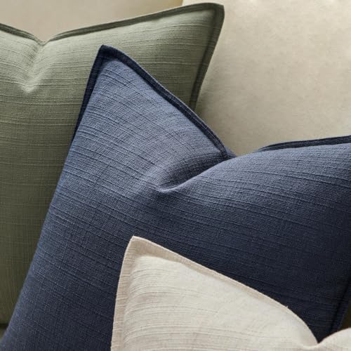 Image of MIULEE Euro Sham Pillow Covers for Bed 24x24, 2 Pack Navy Blue Thick & Textured Decorative Throw Pillow Covers, Neutral Linen Cushion Cases, Modern Farmhouse Home Decor, No Filling