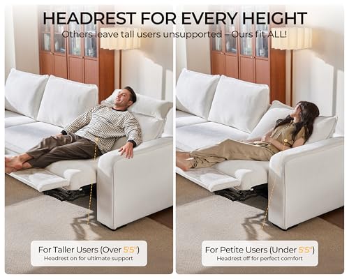 Image of 174.4'' Oversized Modular Power Recliner Sofa with Headrest, Deep Cloud Couch with Table, Charging Cup Holders, Convertible U-Shaped 6-Seater Sectional with 2 Storage Ottomans, Chenille, White