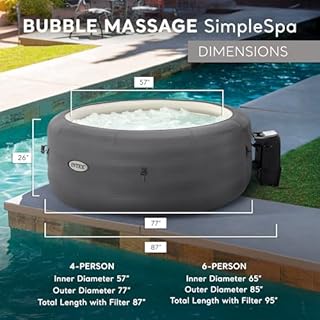 INTEX 28483E SimpleSpa Inflatable Hot Tub 4 Person Bubble Massage Spa: Includes Insulated Cover – Built-in QuickFill Inflation – Soothing Jets – 77" x 26"
