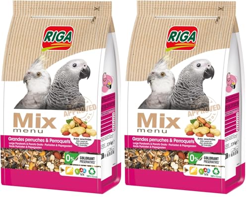 Riga - Menu Mix Grandes Perruches Et Perroquets - Nourriture pour Oiseaux - 20 Ingrédients - Arachides - Oligo-Eléments - Digestion, Croissance, Brillance Plumage - 0%...