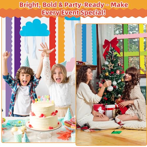Bermoge 30 Rolls 984 Ft Colorful Bulletin Board Borders - Bright Classroom Border for Bulletin Board Trim - Scalloped Borders Decorations for Teacher, Classroom, School, Poster, Home, Office Decor by Bermoge - Image 7