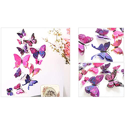 Jyphm 24Pcs 3D Butterfly Wall Decal Double Wings Removable Refrigerator Magnets Stickers Decor For Kids Room Decoration Home And Bedroom Art Mural Purple #TOP3