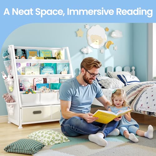 Miniatura 3 de Gotiling Estanteria Libros Infantil Libreria Montessori: Estante Para Libros Y Juguetes En Habitación De Niños - Biblioteca Infantil De 3 Niveles Con 2 Cajones