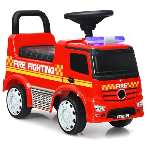 Kids Ride on Push Car, Licensed Foot To Floor Slider Toddler Push Along with Steering Wheel Horn Headlights Under Seat Storage, Sliding Walker Fire Truck Toy Gift for Boys Girls