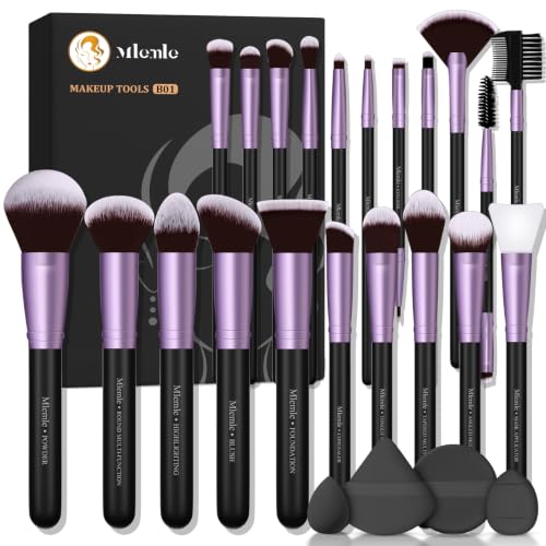 Image of Makeup Brushes Set, Mlemle Professional 25 Pcs Makeup Kit, Include Foundation Powder Blush Concealers Eye shadows 21 Pcs Makeup Brushes and 2 Powder Puff, 2 Makeup Sponge(B01-Purple)
