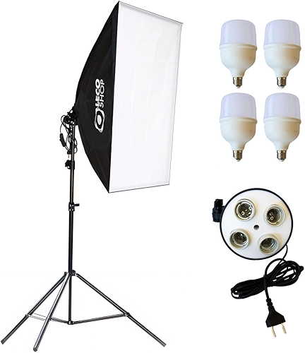 Kit Softbox com 4 lampadas LED e tripé de 2m, luz contínua para estúdio foto e vídeo