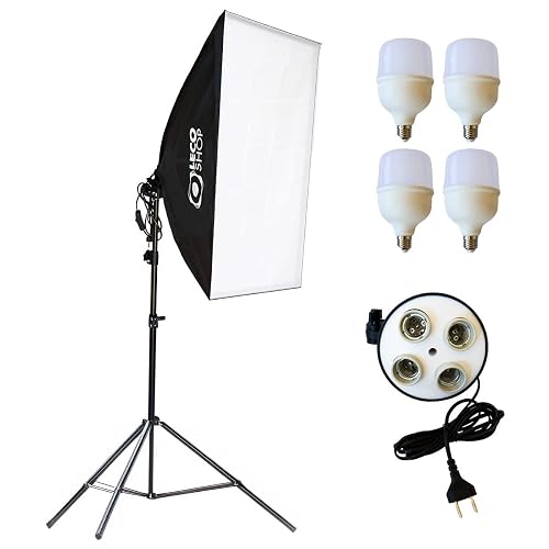Kit Soft Box Quadruplo 50 X 70 + Tripé 2m + 4 Lampadas Led, luz contínua para est
