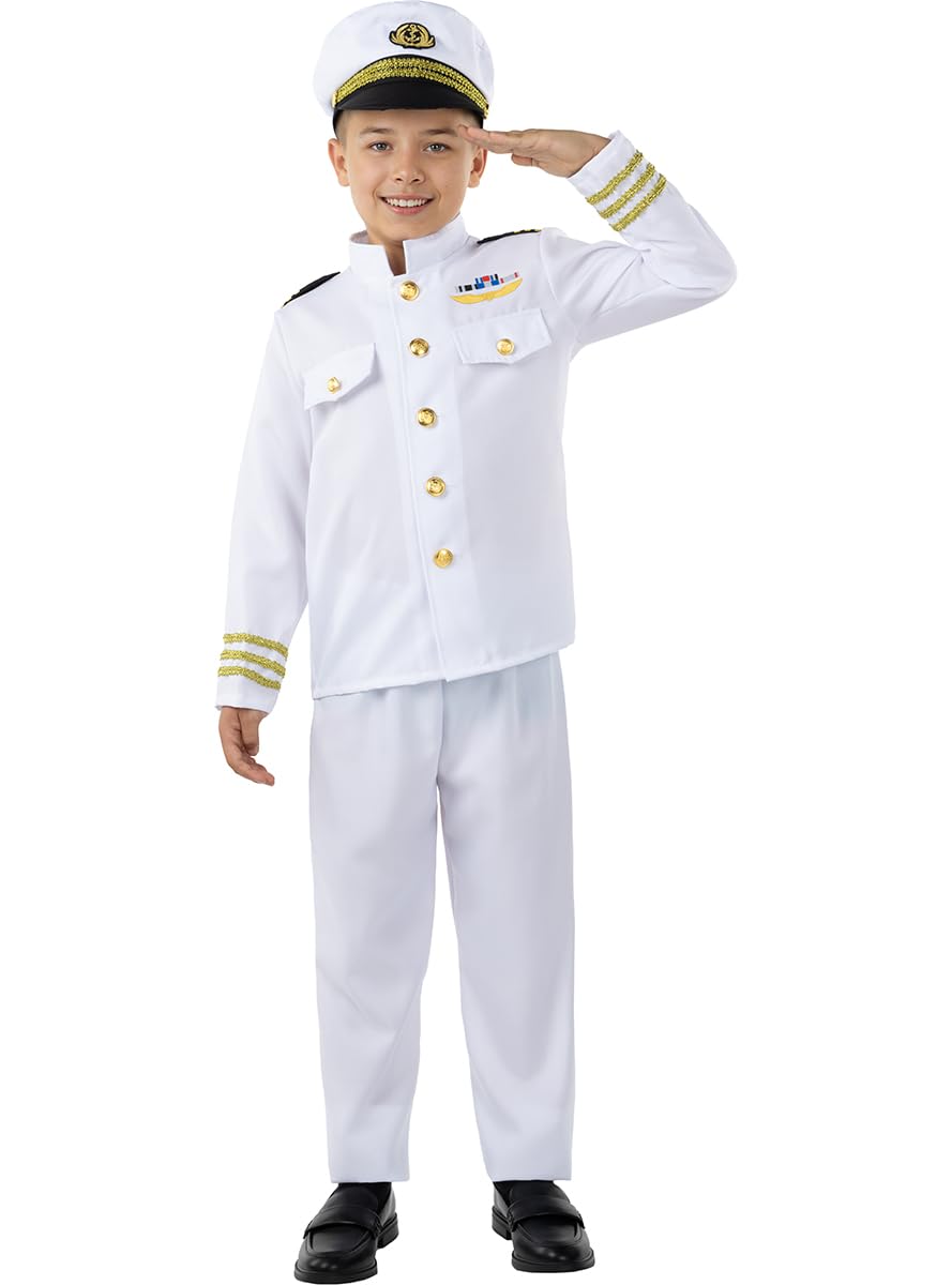 Funidelia | Kapitän Marinekostüm für Jungen Schiffskapitän, Seemann, Marine, Berufe - Kostüm für Kinder & Verkleidung für Partys, Karneval & Halloween - Weiß