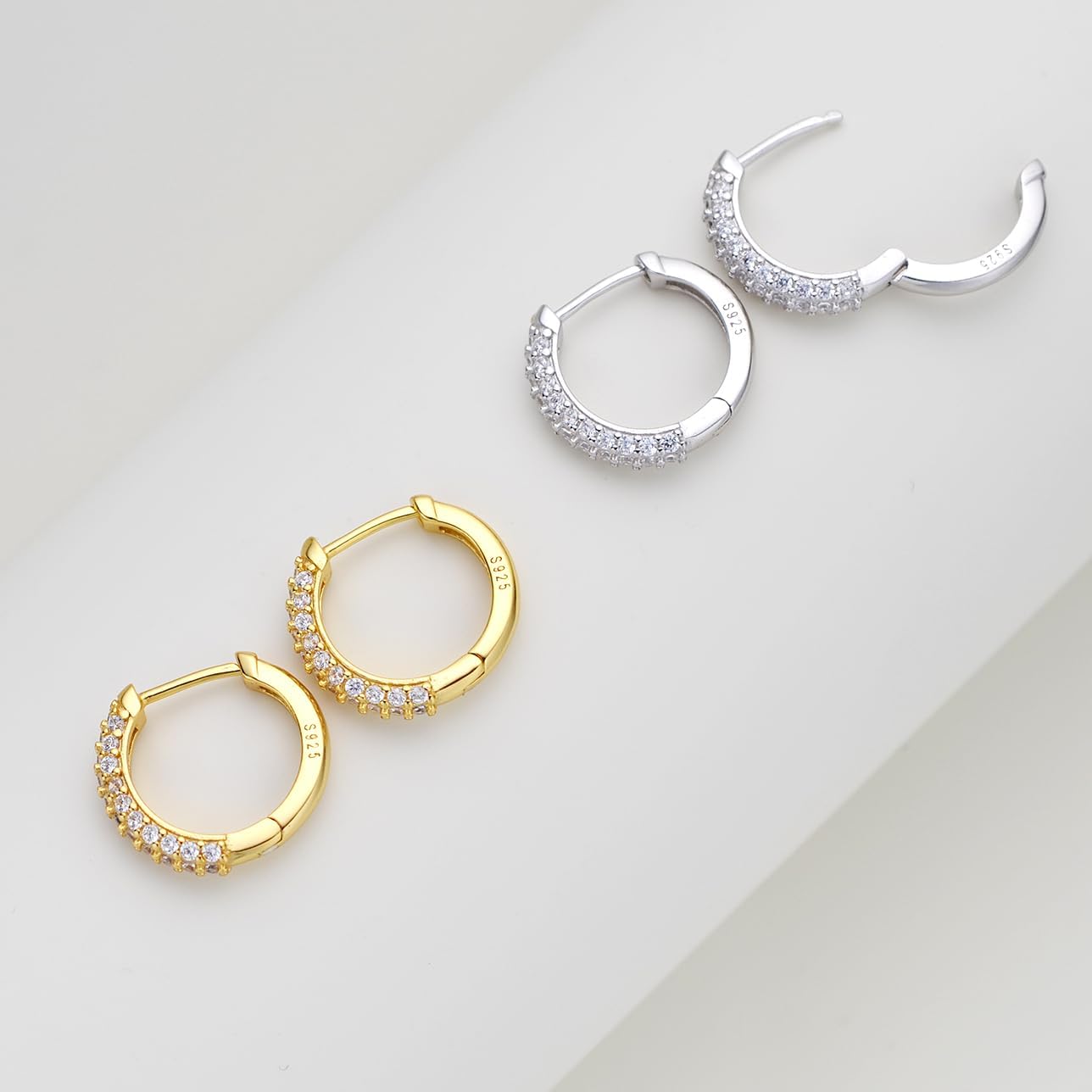 Cubic Zirconia Hoop Earrings for Women 14K Gold Plated Sterling Silver Huggie Earrings - Image 4