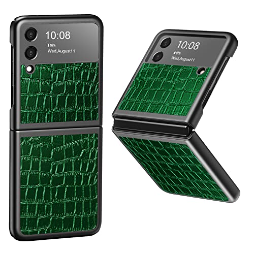 LUCKGE Coque Z Flip 3, Housse Étui Protection Grain de Cuir de Qualité pour Samsung Z Flip 3 5G (Vert) Cover