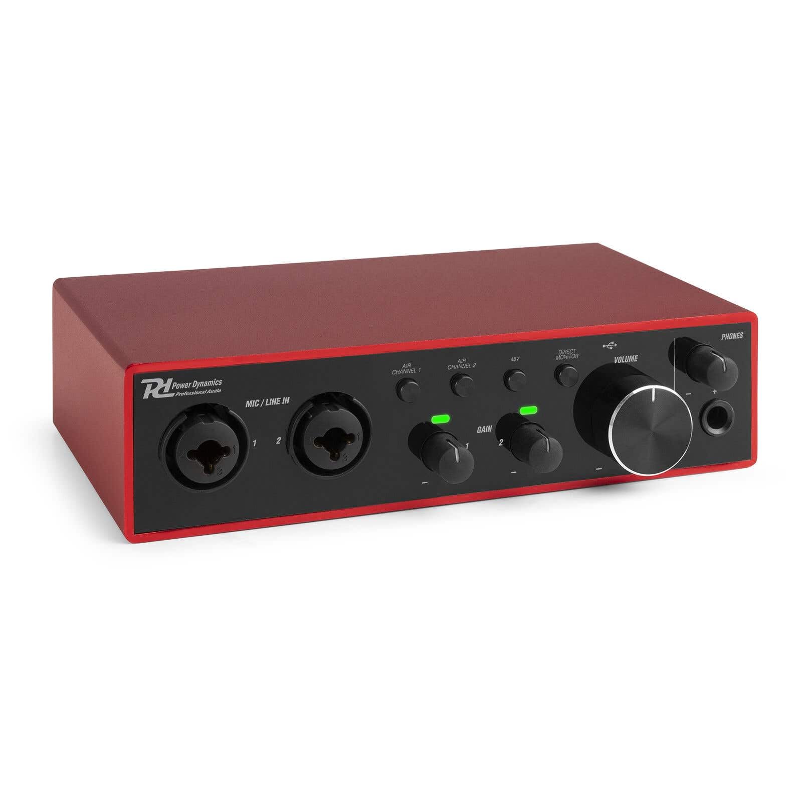 Power Dynamics PDX22 Interfaccia audio USB - Alimentazione phantom 48 V, Cavo USB-C incluso, 2 ingressi Micros/Strumenti, 1 uscita cuffie, ideale per musicisti, compositori e Home Studio