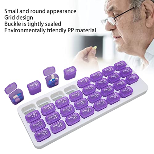 Organizador mensal de comprimidos de 31 dias organizado por semana, 4 semanas e um mês com recipient