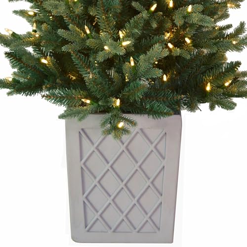 Haute-Decor-45-Foot-Barcelona-Blue-Spruce-Potted-Tree-with-Warm-White-LED-Lights-Cement-Gray-Patterned-Resin-Pot Haute Decor 45 Foot Barcelona Blue Spruce Potted Tree with Warm White LED Lights Cement Gray Patterned Resin Pot