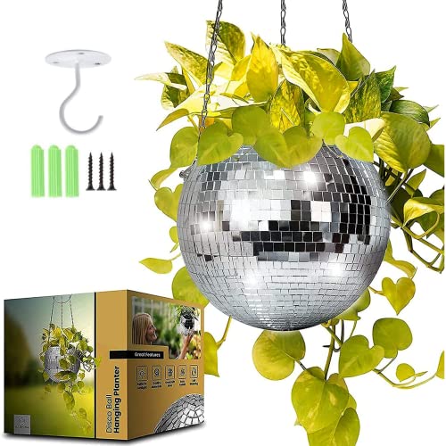 Illumina Disco Ball Planter with Ceiling Hooks | Disco Ball Hanging Planter | Groovy Disco Planter Pot Hanging Disco Ball Planter | Self Watering Hanging Planter (6 Inches) N1