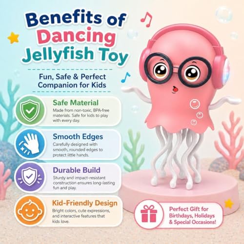 Image of Dancing Jellyfish Baby Toy, Electric Crawling Jellyfish Toy, Crawling Toy with Light and Sound - Interactive Tummy Time Toys for Boys Girls Birthday Gift (Turquoise /Multicolor)