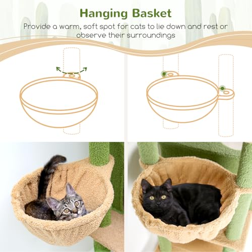 Image of Globlazer Cactus Sturdy Cat Tree for Indoor Cats 20 lbs, S68, Green | 68-inch Large Cat Tower for Adult Big Cats, Heavy Duty Cat Tree with Extra Large Platform, 5 Scratching Post