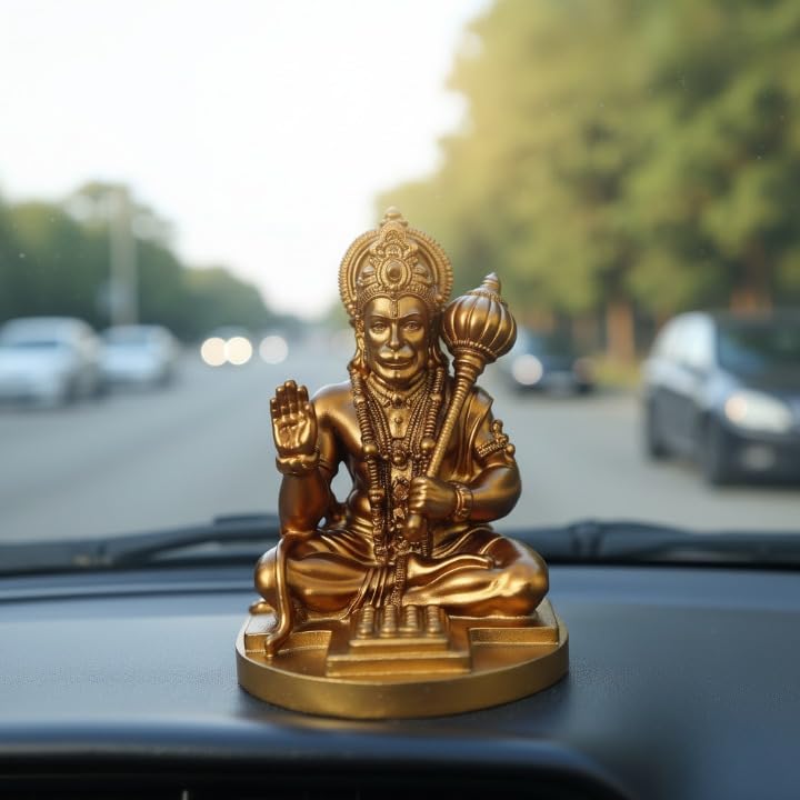 Image of Yadava Bahubali Hanuman Ji Idol for Car Dashboard & Home Mandir | Sankat Mochan Bajrangbali Murti for Office, Pooja & Spiritual Decor