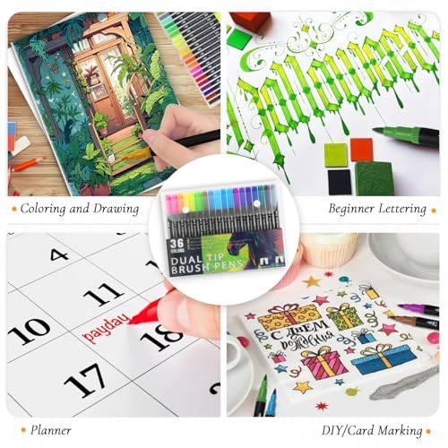 Image of Adult Coloring Books for Women Relaxation, 4Pcs Mindfulness Coloring Books for Women with 36 Colors Markers, 36 Dual Tip Colors Markers(Brush and Fine Point), Anxiety Relief Mindfulness Gift