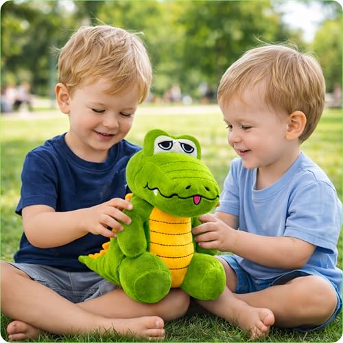 Image of Cute Green Crocodile Soft Toy for Kids - Plush Stuffed Crocodile in Sitting Posture - Ultra-Soft Huggable Animal Toy & Sleeping Pillow for Girls & Boys