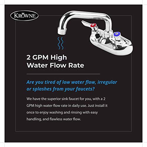 Krowne Wall Mount Kitchen Faucet - Utility Sink 4” Center Mount, 6" Swing Spout, ½” Npt Male Inlet, 2 Gpm Flow Rate, Ceramic Valve Chrome Plated Finish, Lever Handle, Silver Series Plumbing, 10-406L #TOP3