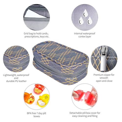 Image of Serfeymi Weekly Travel Pill Organizer 2 Times A Day AM PM Upgraded Rainbow Pill Box 7 Day with Portable Zipper PU Leather Pill Case, Medicine Organizer for Pills, Vitamins, Fish Oils - Lines 01