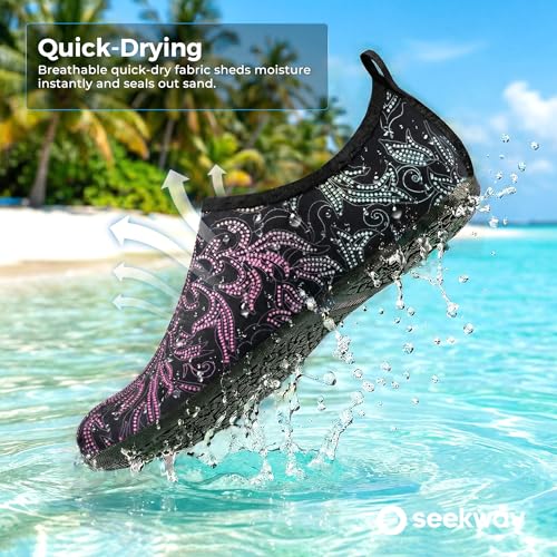 Image of SEEKWAY Water Shoes Women Men Adult Quick-Dry Aqua Socks Barefoot Non Slip for Beach Swim River Pool Lake surf Black SK002(U)