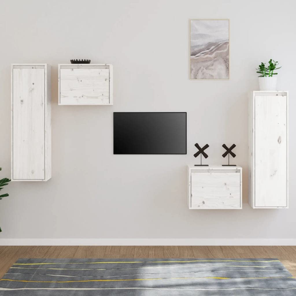 Armadietto per TV, 4 pezzi, in legno massello di pino bianco