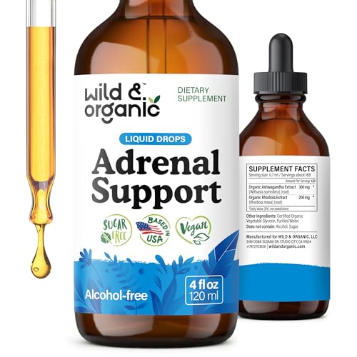 Wild & Organic Adrenal Support Drops for Positive Outlook - Natural Adrenal Support Supplements for Women and Men - Vegan, No Sugar & Alcohol - 2-Month Supply - 4 fl oz