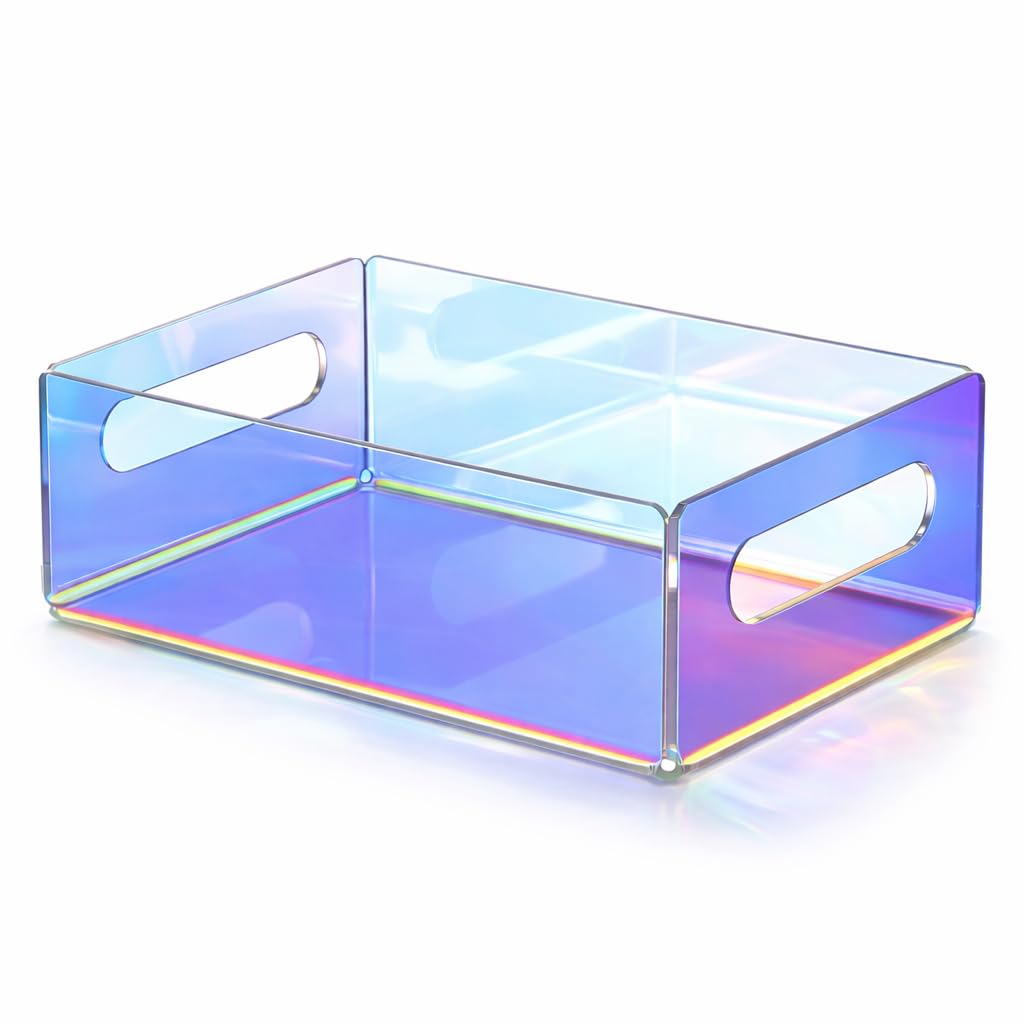 Plateau de rangement acrylique irisé 22x16,5 cm empilable pour documents et bureau