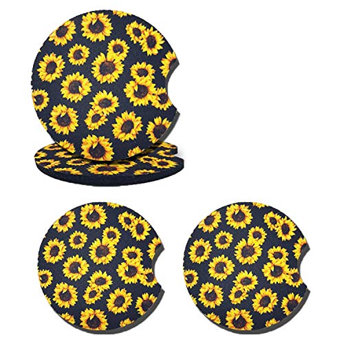 Obahdirry 4 posavasos de cerámica para coche, diseño de girasol, para coche, 7,6 cm