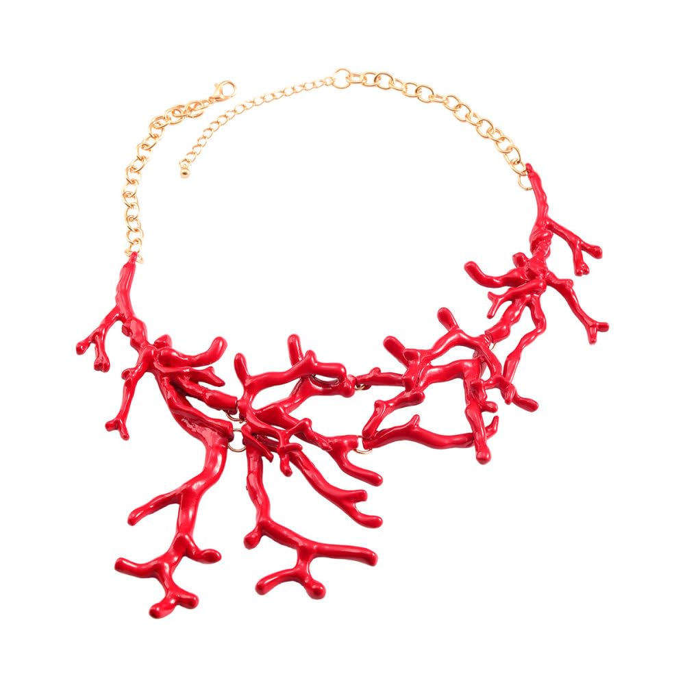 Übertriebene Unregelmäßige Korallenketten Für Damen – Sommerlich Rote Geometrische Baumelnde Halskette, Statement-Halsband, Schlüsselbeinkette, Charm, Böhmischer Schmuck, Modetrend-Accessoires