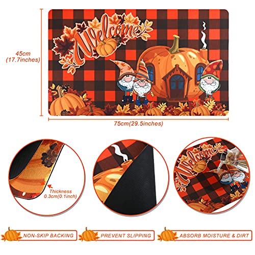Gwhole Thanksgiving Doormat, Fall Door Mat Pumpkin Gnome Buffalo Plaid Doormat For Thanksgiving Front Door Indoor Outdoor Decorations, 29.5" L X 17.7" W #TOP1