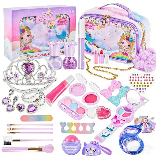 Moonmen Kids Makeup Kit for Girls Unicorn Makeup Set Real Washable Make up Kit for Little Girl Princess Toddler Makeup for Kid Birthday Gifts Unicorn Toys for Girls 5+