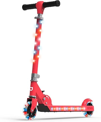 Jetson Patinete de 2 ruedas para niños, incluye luces LED en el manubrio, vástago, ruedas y cubierta, manillar ajustable, freno trasero, diseño