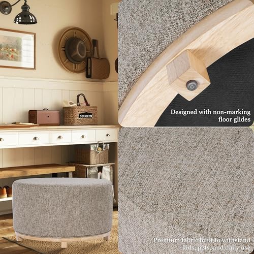 Image of HomePop 32 inch Haven Ottoman with Wood Base - Midtone Gray Fabric
