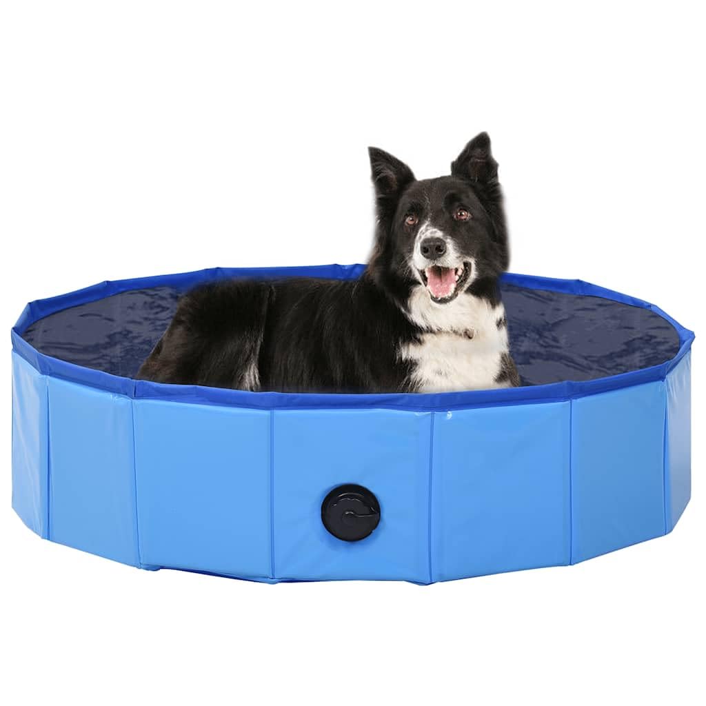 Piscina para perros plegable azul 80 x 20 cm PVC antideslizante, piscina infantil resistente para mascotas, interior y exterior, ideal para verano, accesorios para perros para refrescarse y