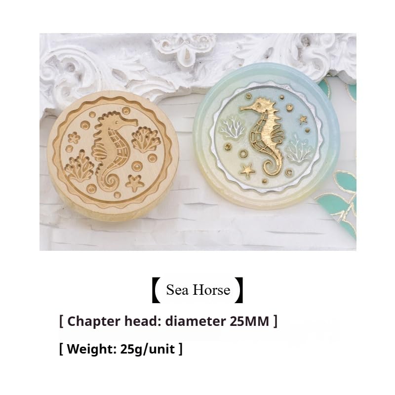 Sea Animal Wax Seal Stamp Celtic Seahorse Sealing Stamps 1'' Vintage Retro Sea Horse Brass Head with 1 Wood Handle,Representing Strength,Symbolizing Good Luck and Power
